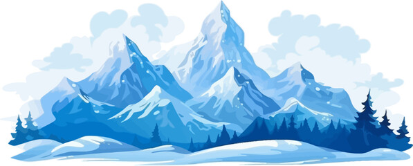 Vector flat mountains landscape. Winter beautiful blue mountains landscape with a forest.	
