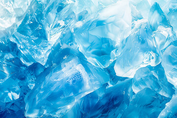 white and blue ice texture, frozen water background with crystals