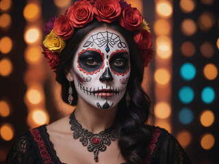 Photograph Of Woman With Dia De Los Muertos Makeup