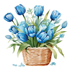 Blue Tulips Basket Clipart 