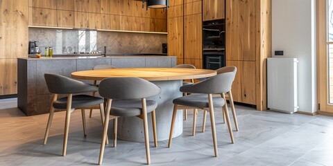 Concrete and wood materials kitchen interior
