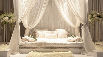 luxury and romantic bed for newlywed couple's honeymoon, romantic and honeymoon concept