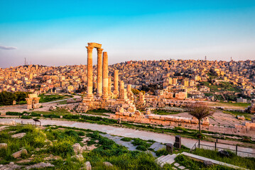 The citadel and Temple of Hercules at sunset. Amman. Jordan
