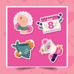 flat international women s day stickers collection design vector illustration