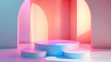 Fluid pink and blue arch in holographic gradient