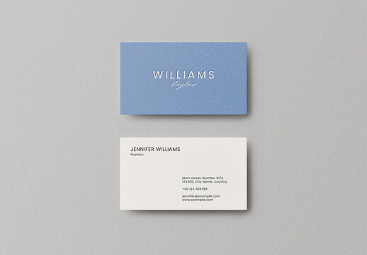 Blue Pressed Business Card Logo Effect Mockup Template