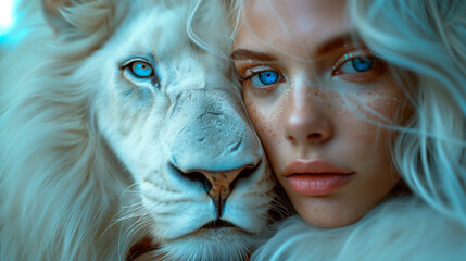 portrait of a woman with a lion