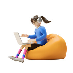 girl working from home 3d illustration