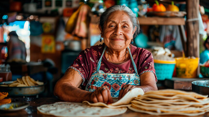 Mexican abuela cooking delicious homemade tacos