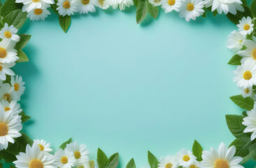 Floral frame on a blue background.