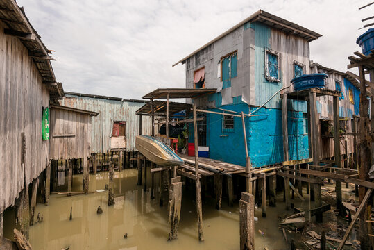 Wooden Houses of The Slum Built Above Water in Poor Neighborhood of Belem City in Brazil