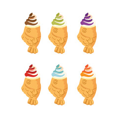 Hand drawn vector illustration of taiyaki Japanese traditional dessert