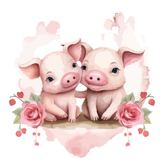 Romantic Piglets Clipart  isolated on white background
