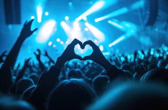 people making a heart shape in concert.