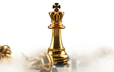 Obraz na płótnie Canvas Golden King amidst Silver Chess Pieces Sovereignty Strategy, White Background, Generative AI. Transparent PNG
