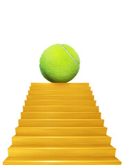 Tennis ball placed on the stairs, gold color