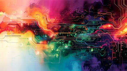 A dazzling display of neon-lit circuitry paths, symbolizing the pulse of modern digital life..