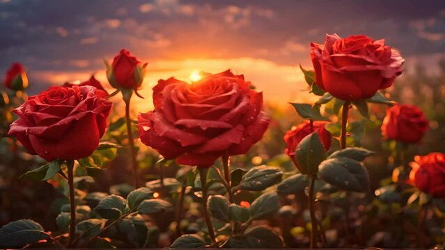 Red roses at sunset