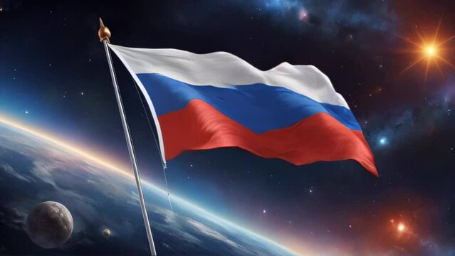 Russian flag on the background of space