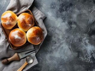 Hawaiian sweet buns, portuguese sweet bread in bakeware