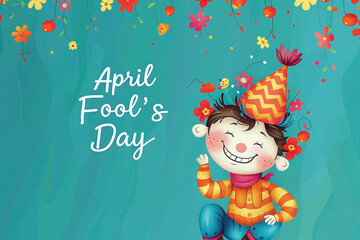 Naklejka premium Colorful funny humorous postcards banner for April Fools' Day, April 1, the day of jokes and laughter. With the inscription 