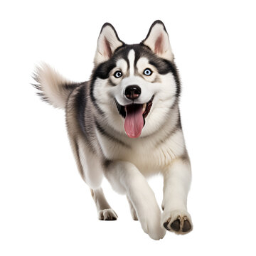 Playful Run of a Happy Siberian Husky Dog: Full Body Image, Isolated on Transparent Background, PNG
