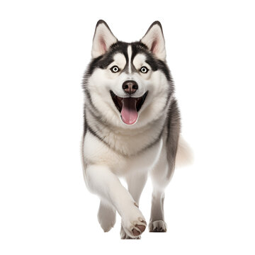 Running and Playing: A Happy Siberian Husky Dog’s Full Body Image, Isolated on Transparent Background, PNG