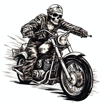 Skeleton riding a classic motorcycle clipart 