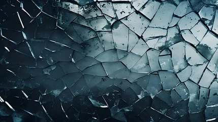 Foto op Plexiglas anti-reflex Glas in lood texture verre brisé bleu-gris,  généré par IA