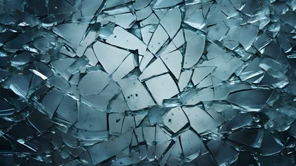 Zelfklevend Fotobehang Glas in lood texture verre brisé gris-bleu, généré par IA