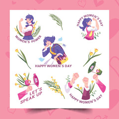 flat international women s day stickers collection design vector illustration