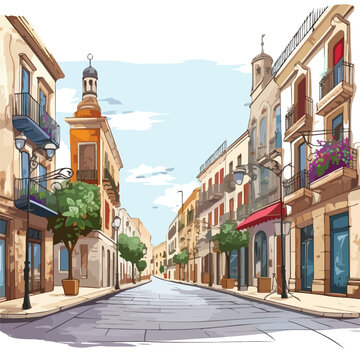 Spain Street view Clipart isolated on white background