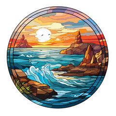 Stained Glass Seaside Landscape 