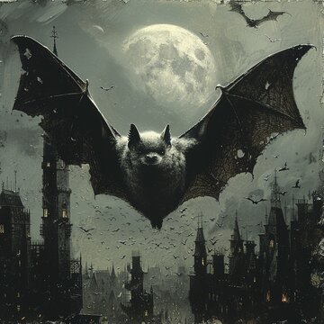 Bat drawings, gothic creatures of the night, silent flight