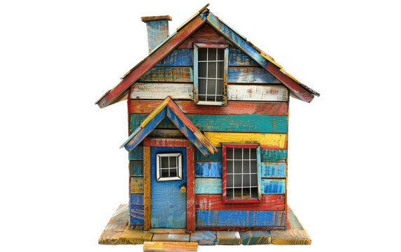 Vibrant Wooden House Bursting with Colors Stands Tall, White Background, Generative AI. Transparent PNG