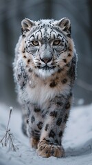 Obraz premium Snow leopard in icy realm, camouflage at its finest