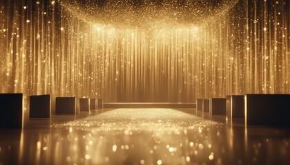 Award party stage golden stage glitter animation. stars, lights and particles. Luxury gold light...
