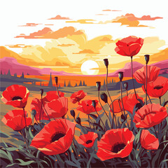 Sunset Poppy Fields Clipart 