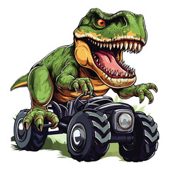 T rex dinosaur riding a monster truck clipart