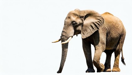 Large African Elephant - Loxodonta Africana - walking isolated on white background with copy space