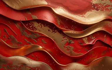 Schilderijen op glas abstract elegant red and gold wave background. © Harry