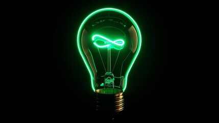 tungsten light bulb lit on black background. creativity startup business ideas concept with glow light bulb green neon on black background 