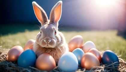 Fototapeta na wymiar Easter rabbit with eggs
