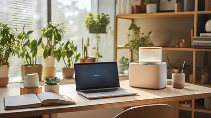 Fototapeta premium Bright Home Office with Abundant Houseplants