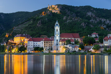 Kloster Dürnstein, blaue Turm, Wachau, Donau, Niederösterreich, Österreich - obrazy, fototapety, plakaty