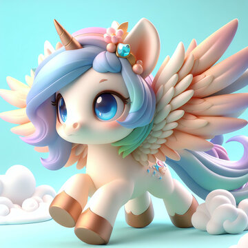 3D Cute Unicorn Cartoon Illustration