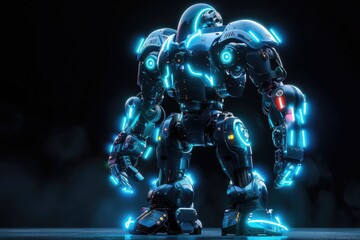 A huge neon-lit android robot.