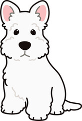 Simple and adorable white Scottish Terrier illustration sitting in front view