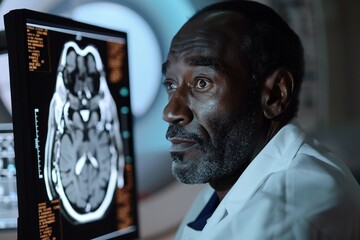 Black man Neurologist Looks at Screen