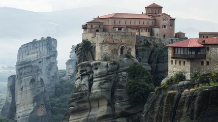 Beautiful landscape of monasteries  and rocks of Meteora , Greece